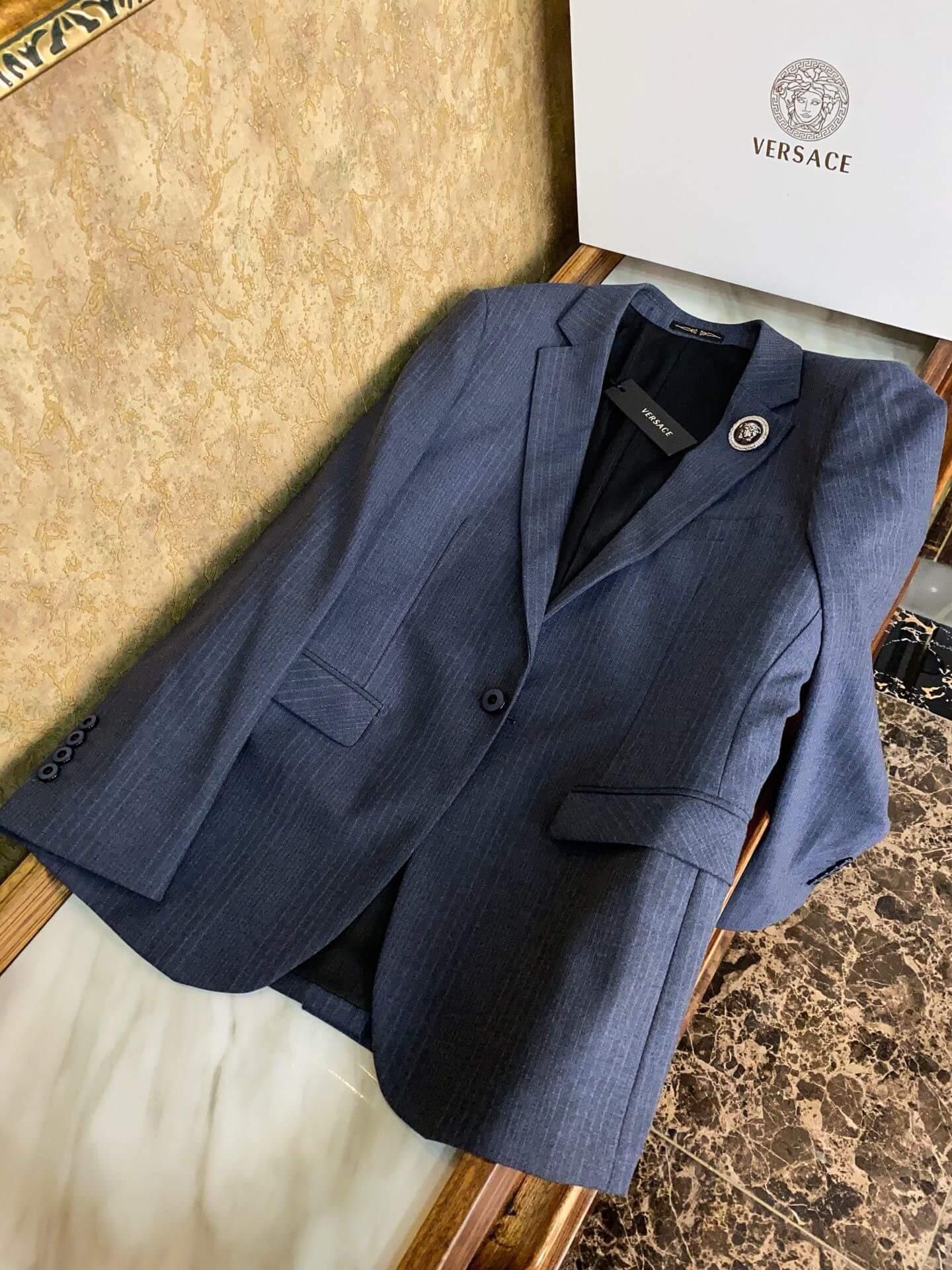 Versace Pinstripe Navy Suit - tntwear1