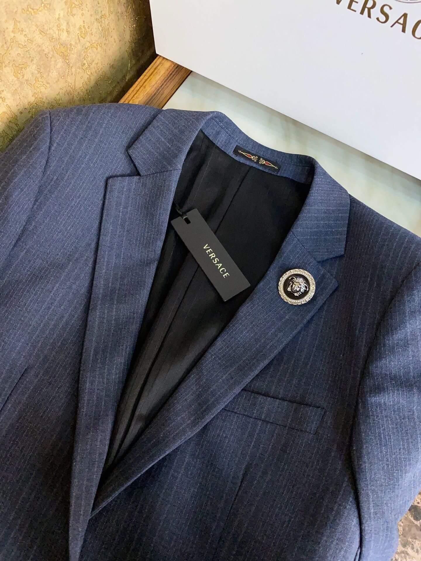 Versace Pinstripe Navy Suit - tntwear1