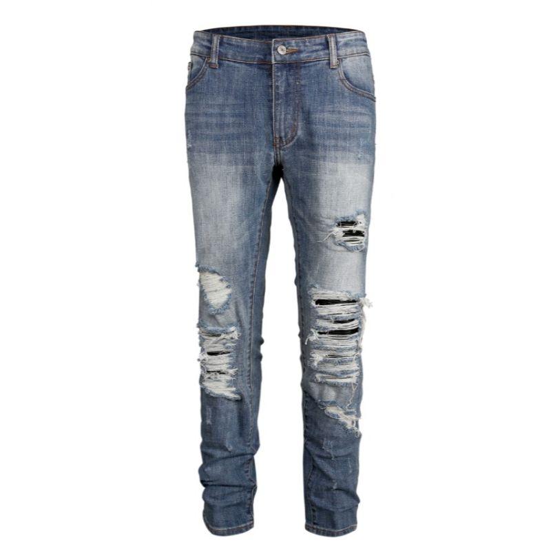 Destroyed Biker Denim - Washed Blue - tntwear1